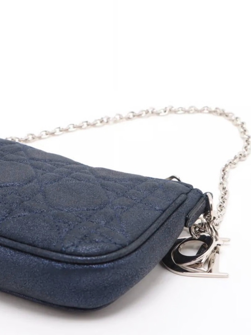 DIOR Metallic Navy Blue Mini Cannage Purse Silver tone Chain Strap Lady Dior - Picture 4 of 16